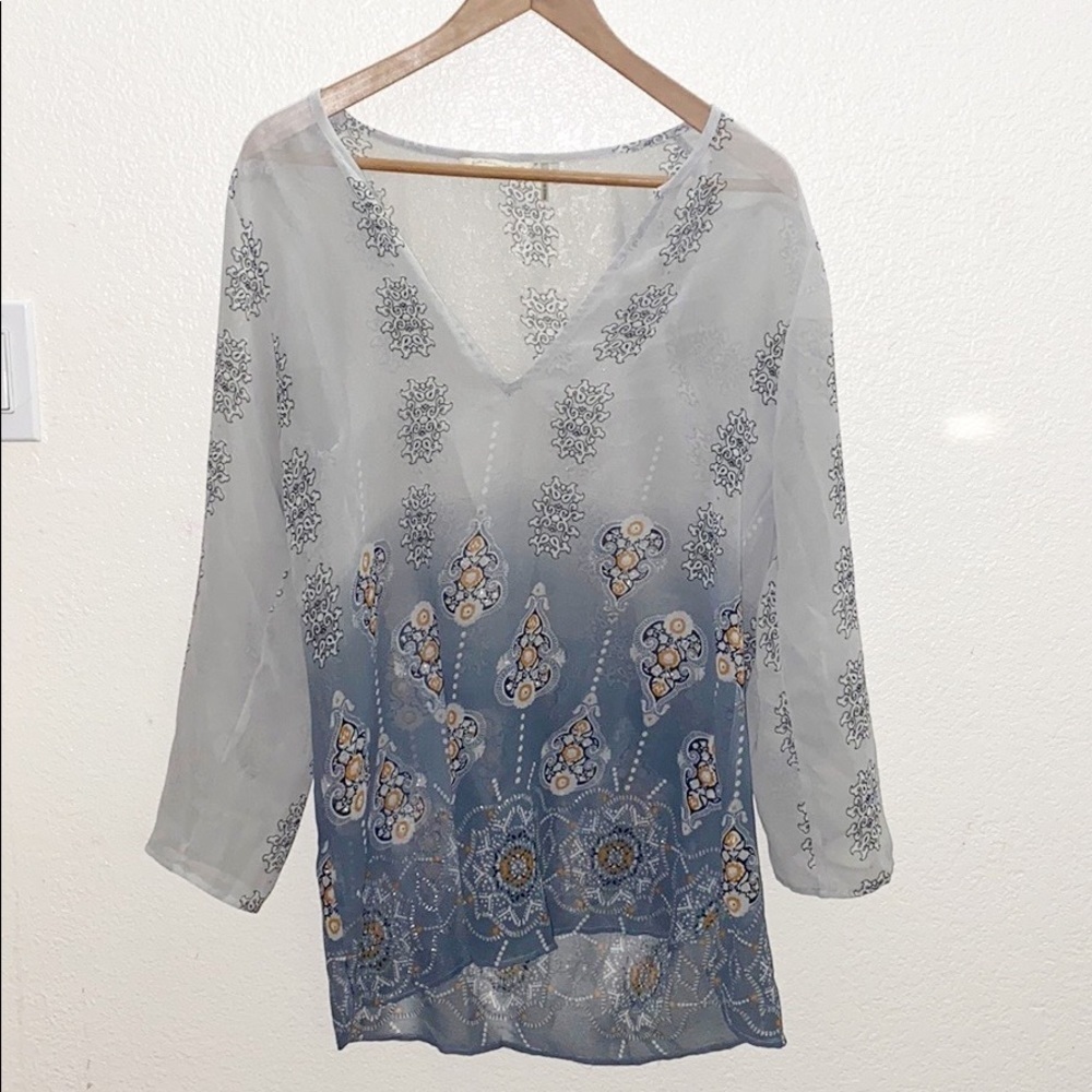 Soft Surroundings Sheer Printed V-Neck Blouse